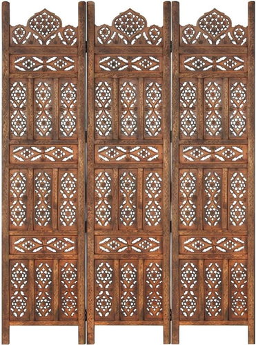 Hand carved 3-piece screen brown 120x165 solid mango tree - Room Divider - Main image