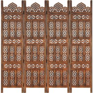 Hand-carved 4-piece screen brown 160x165 solid mango tree - Room Divider