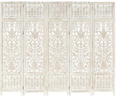 Hand carved 5-piece screen white 200x165 solid mango tree - Room Divider - Main image