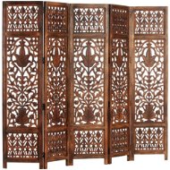 Hand-carved 5-piece screen brown 200 x 165 cm mango tree - Room Divider