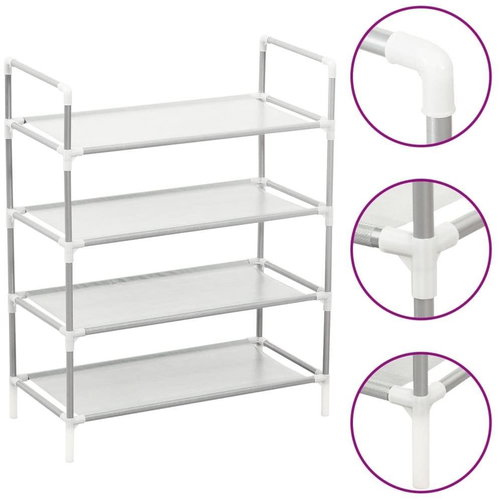 Shoe rack with 4 shelves metal and non-woven fabric silver - Shoe Rack - Main image