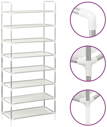 Shoe rack with 8 shelves metal and non-woven fabric silver - Shoe Rack - Main image