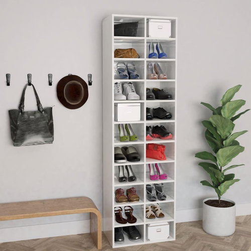 Botník bílý s vysokým leskem 54 x 34 x 183 cm dřevotříska - Shoe Rack - Main image