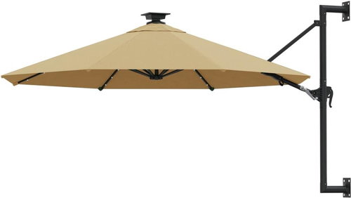 Nástěnný slunečník s LED světly a kovovou tyčí 300 cm taupe - Slunečník - Main image