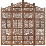 Ručně vyřezávaný 4dílný paraván hnědý 160x165 masivní mangovník - Paraván