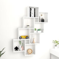 Nástěnná krychlová police bílá lesklá 90x15x119 cm dřevotříska - Shelf