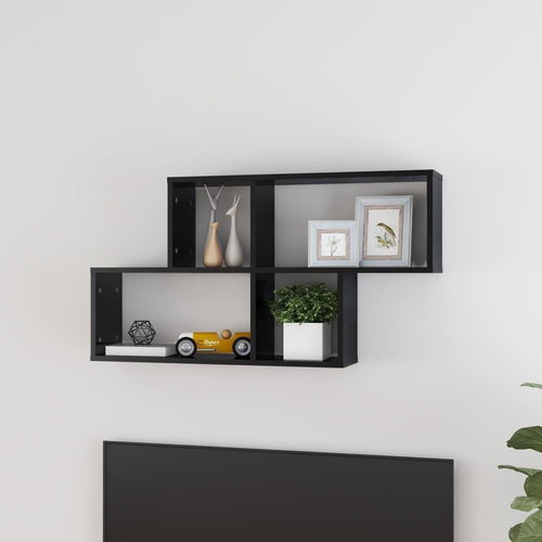 Nástěnná police černá s vysokým leskem 100x18x53 cm dřevotříska - Shelf - Main image