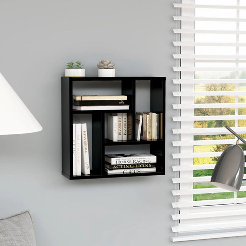 Nástěnná police černá vysoký lesk 45,1x16x45,1 cm dřevotříska - Shelf - Main image