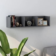 Nástěnná police na CD šedá vysoký lesk 75x18x18 cm dřevotříska - Police