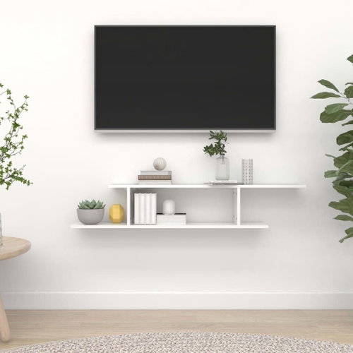 Nástěnná TV police bílá vysoký lesk 125x18x23 cm dřevotříska - Shelf - Main image