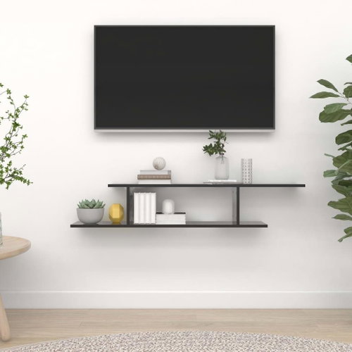 Nástěnná TV police černá vysoký lesk 125x18x23 cm dřevotříska - Shelf - Main image