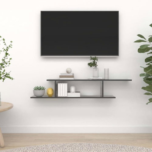 Nástěnná TV police šedá vysoký lesk 125x18x23 cm dřevotříska - Shelf - Main image