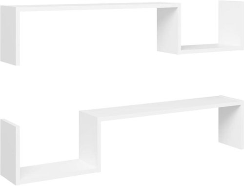 Nástěnné police 2 ks bílé 100 x 15 x 20 cm dřevotříska - Shelf - Main image