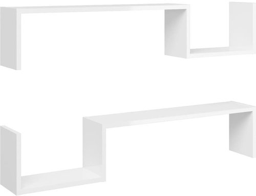 Nástěnné police 2 ks bílé vysoký lesk 100x15x20 cm dřevotříska - Shelf - Main image