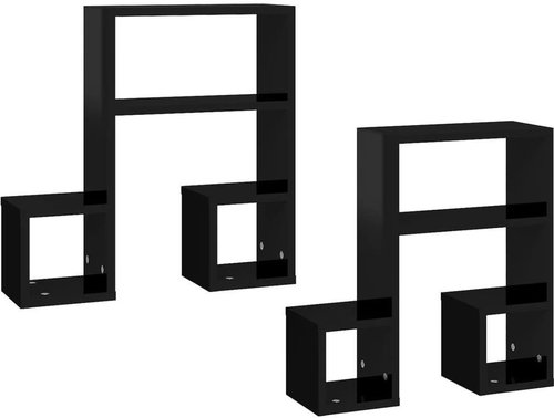 Nástěnné police 2 ks černé vysoký lesk 50x15x50 cm dřevotříska - Shelf - Main image