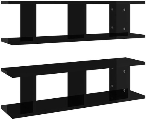 Nástěnné police 2 ks černé vysoký lesk 78x18x20 cm dřevotříska - Shelf - Main image