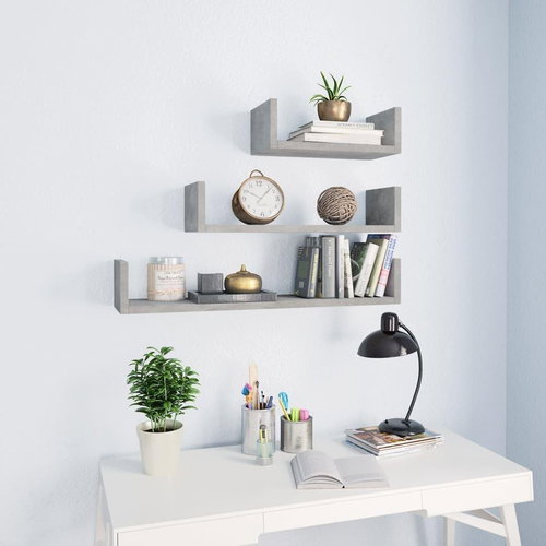 Nástěnné police 3 ks betonová šedá dřevotříska   - Shelf - Main image