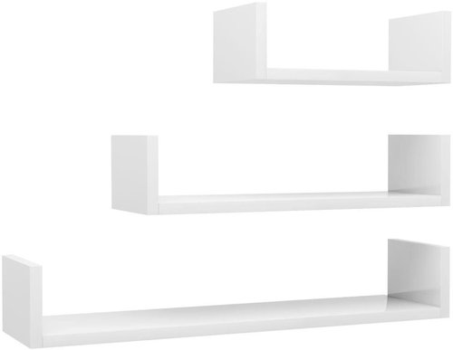 Nástěnné police 3 ks bílé vysoký lesk dřevotříska   - Shelf - Main image