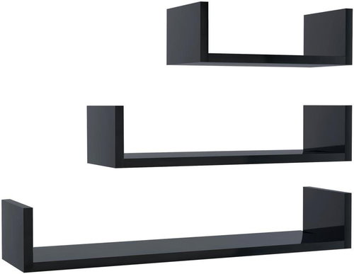 Nástěnné police 3 ks bílé vysoký lesk dřevotříska   - Shelf - Main image