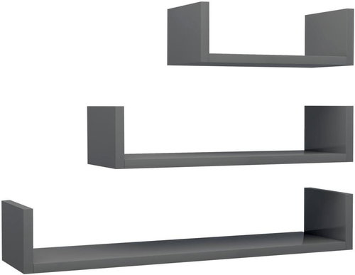 Nástěnné police 3 ks šedé vysoký lesk dřevotříska  - Shelf - Main image