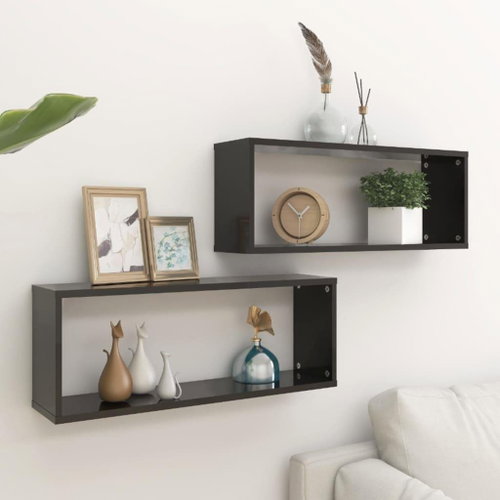 Nástěnné police krychlové 2 ks černé vysoký lesk 60x15x23 cm - Shelf - Main image