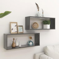 Nástěnné police krychlové 2 ks šedé vysoký lesk 60 x 15 x 23 cm - Shelf