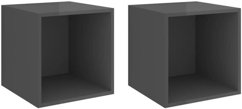 Nástěnné skříňky 2 ks šedé vysoký lesk 37x37x37 cm dřevotříska  - Shelf - Main image
