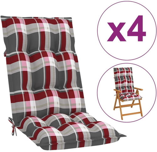 Garden chair pads 4 pcs red checkered 120 x 50 x 7 cm - Pillow Seat - Main image