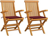 SHUMEE Židle zahradní s vínovými poduškami teak 3062496 - 2ks v balení - Zahradní židle