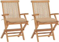 SHUMEE Židle zahradní s béžovými poduškami teak 3062505 - 2ks v balení - Zahradní židle