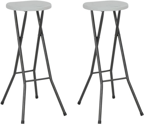 Folding Bar Stools 2 pcs HDPE and White Steel 44562 - Garden Stool - Main image