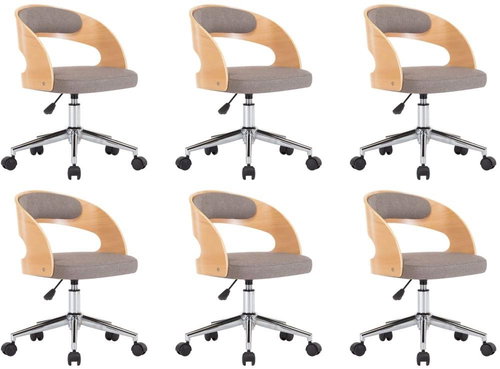 Otočné jídelní židle 6 ks taupe ohýbané dřevo a textil - Jídelní židle - Main image