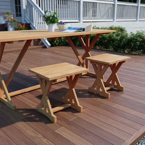 Garden Chair, 42 x 35 x 45cm, Solid Teak Wood 245501 - Stool - Main image