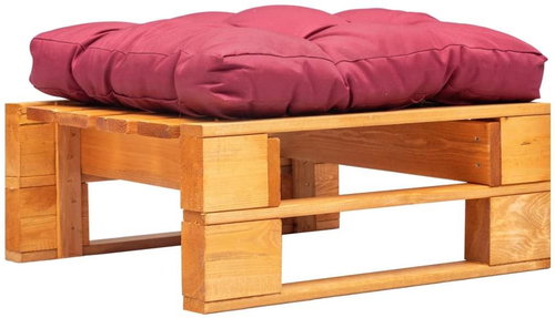 Garden Stool from Pallets Red Pillow Honey Brown Wood 277442 - Ottoman - Main image