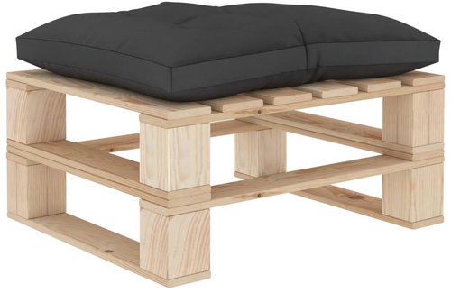 Garden Stool from Pallets with a Black Cushion Wood3052207 - Ottoman - Main image