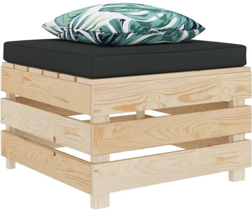 Garden Stool from Pallets with Black Cushion, Wood 3051847 - Ottoman - Main image