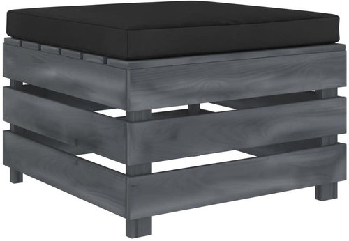 Garden Stool from Pallets with Black Cushion Wood 3052008 - Ottoman - Main image