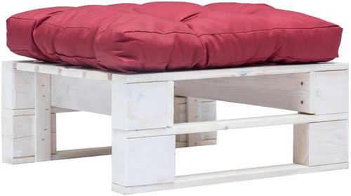 Garden Stool from Pallets with Red Cushion White Wood 277376 - Ottoman - Main image