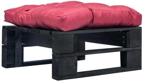 Garden Stool from Pallets with a Red Cushion Black Wood 277409 - Ottoman - Main image