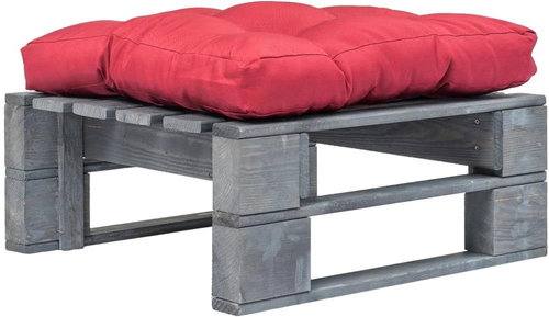 Garden Stool from Pallets with Red Cushion, Grey Wood 275283 - Ottoman - Main image