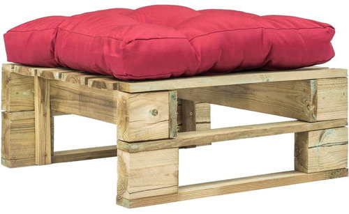 Garden Stool from Pallets with Red Cushion Green Wood 275280 - Ottoman - Main image