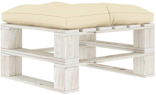 Garden Stool from Pallets with Cream Cushion, Wood 3052447 - Ottoman - Main image