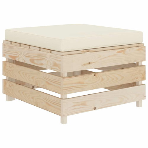 Garden Stool from Pallets with Cream Cushion, Wood 3051824 - Ottoman - Main image