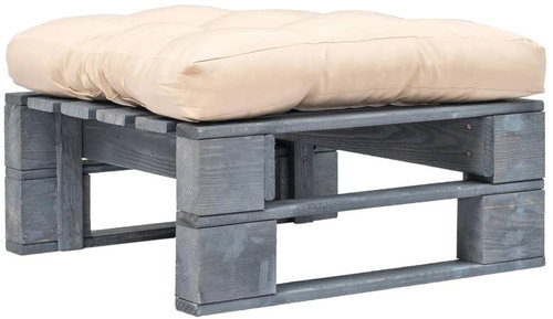 Garden Stool from Pallets with Sandy Cushion Grey Wood 275281 - Ottoman - Main image