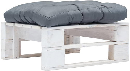 Garden Stool from Pallets with a Grey Cushion, White Wood 277375 - Ottoman - Main image
