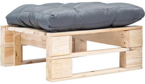 Garden Stool from Pallets with a Grey Cushion, Natural Wood 277474 - Ottoman - Main image