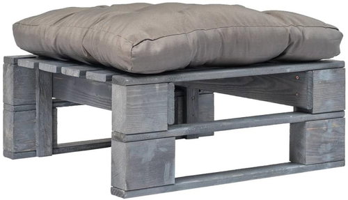 Garden Stool from Pallets with a Grey Cushion, Grey Wood 275282 - Ottoman - Main image