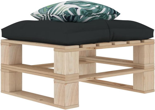 Garden Stool made of Pallets with Charcoal and Flowered Cushion Wood 3052327 - Ottoman - Main image