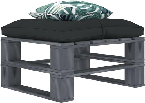 Garden Stool made of Pallets with Charcoal and Flowered Cushion Wood 3052615 - Ottoman - Main image