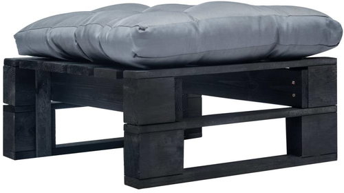 Garden Stool from Pallets with a Grey Cushion Black Wood 277408 - Ottoman - Main image